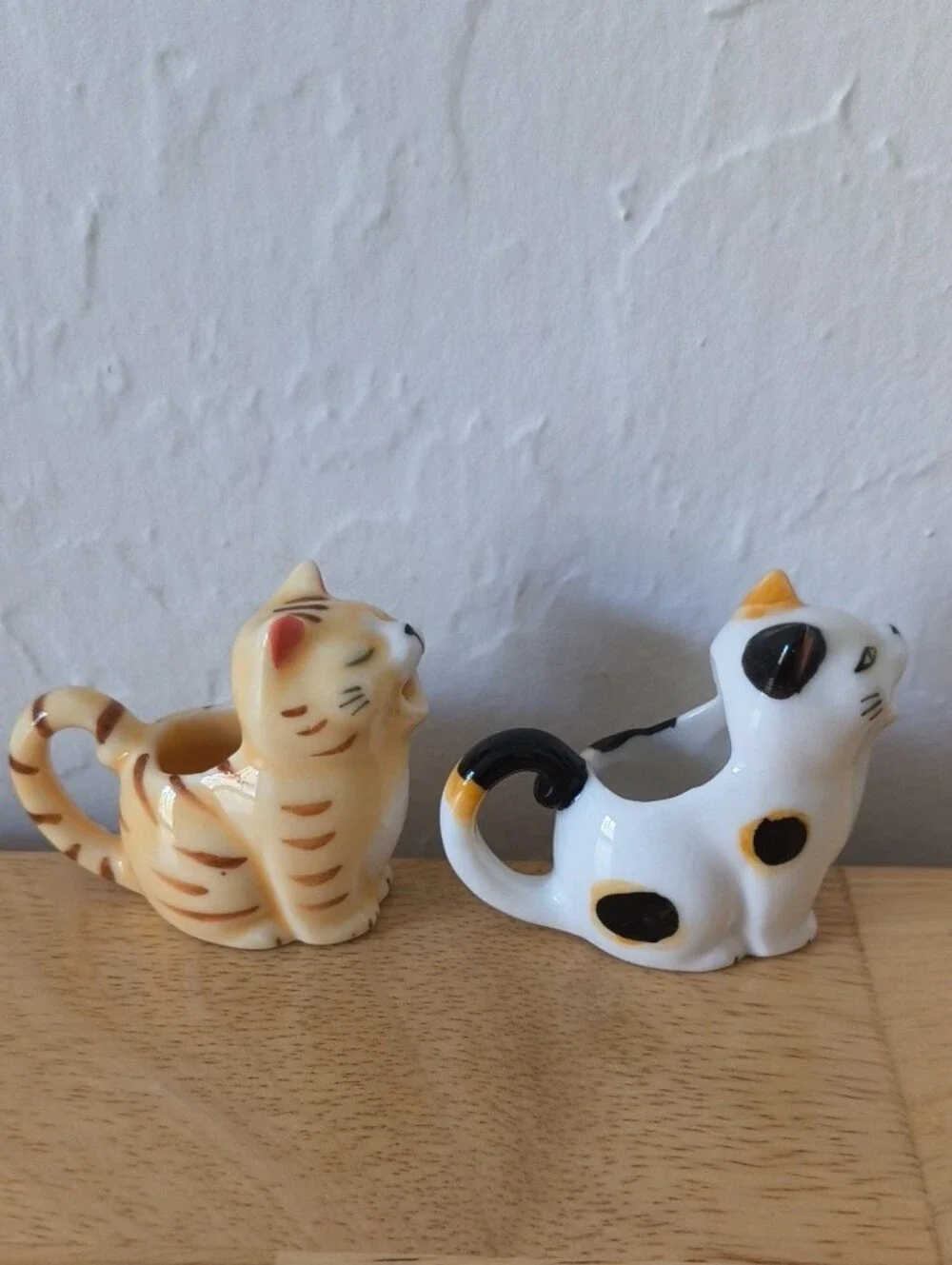 Two Mini Ceramic Cat Creamer Pitchers